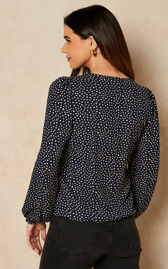 ONLY Polka Dot Button Up Blouse In Navy - Image 4