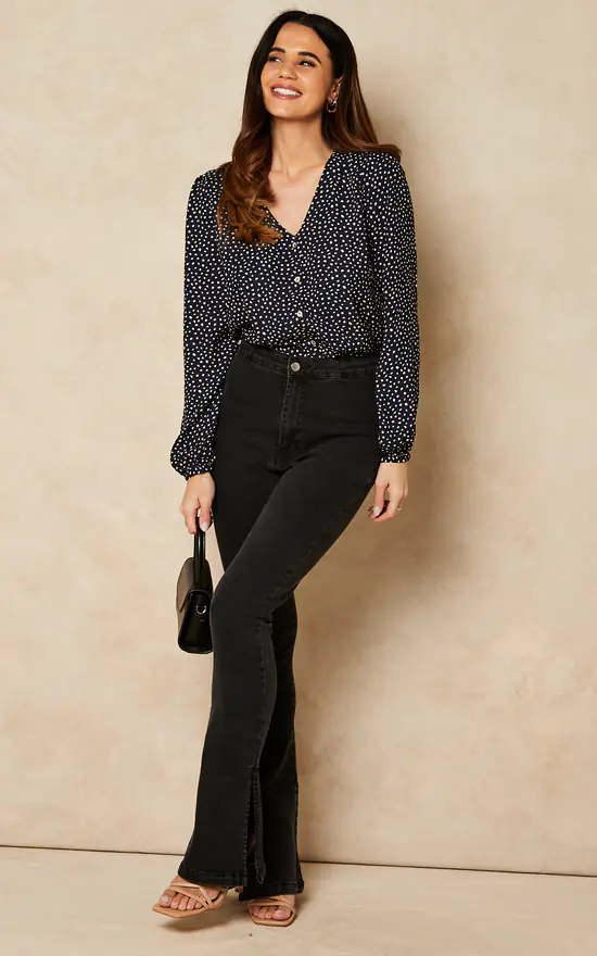 ONLY Polka Dot Button Up Blouse In Navy - Image 3