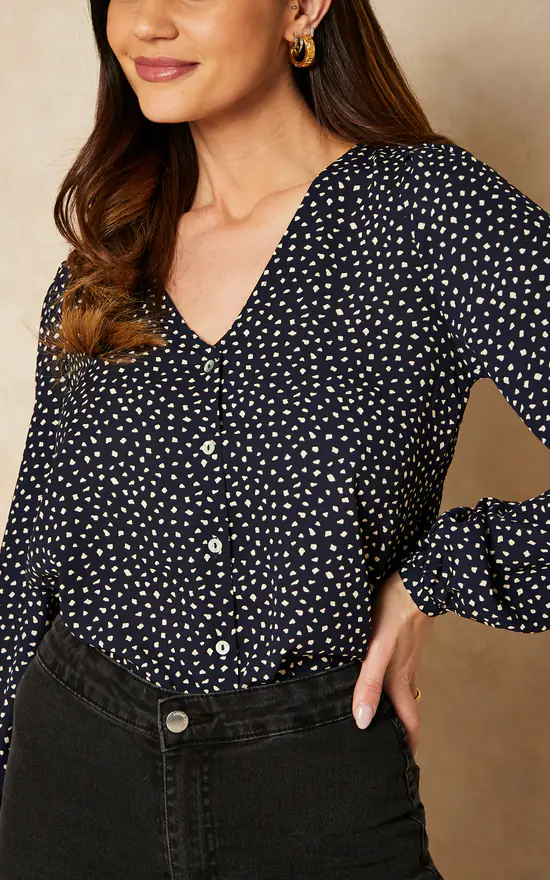 ONLY Polka Dot Button Up Blouse In Navy - Image 2