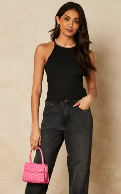 Pieces Ribbed Vest Top In Black