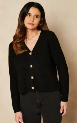 Pieces Knitted Cardigan In Black
