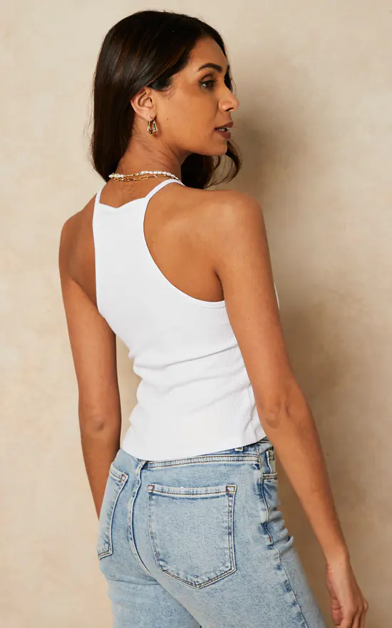 Pieces Ribbed Vest Top In White - Image 4