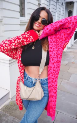 Quinn Mixed Print Long Cardigan Red/Pink