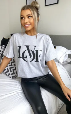AX Paris Grey Love Oversized Tee