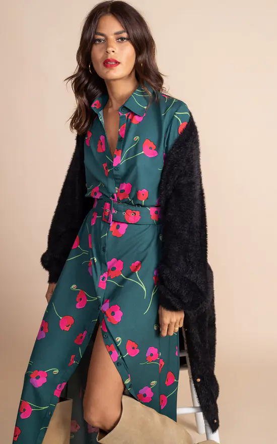 Dove Dress In Poppies On Dark Green - Image 2