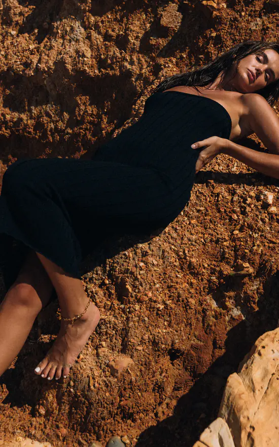 Strapless Knitted Midi Dress In Black - Image 2