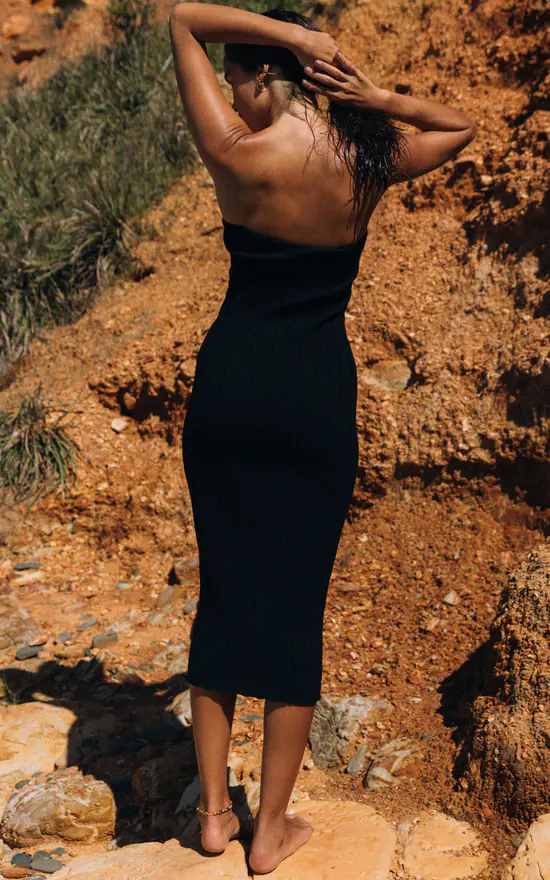 Strapless Knitted Midi Dress In Black - Image 3
