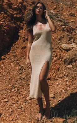 Knitted Midi Dress In Sand