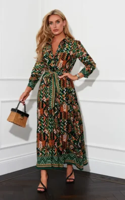 Angela Green & Orange Shirt Maxi Dress