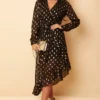 Tanya Black & Gold Foil Asymmetric Midi Dress