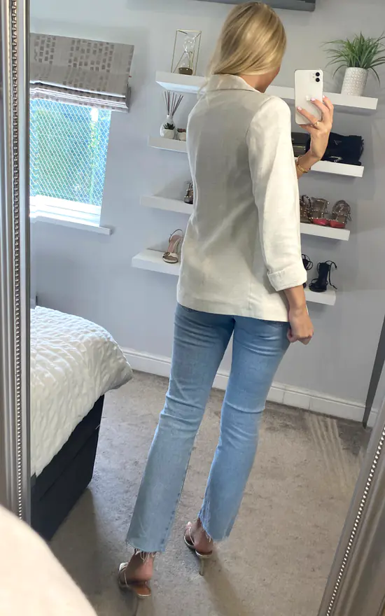 Anastasia Dark Beige Rib 3/4 Sleeve Roll Cuff Blazer - Image 4