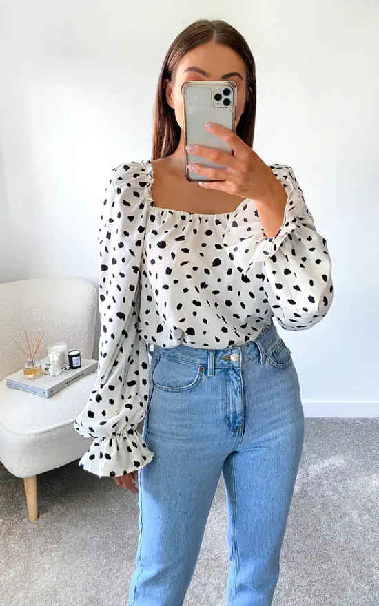 AX Paris Cream Square Neck Printed Top