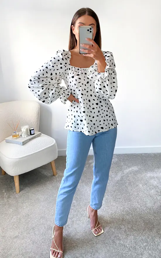 AX Paris Cream Square Neck Printed Top - Image 2