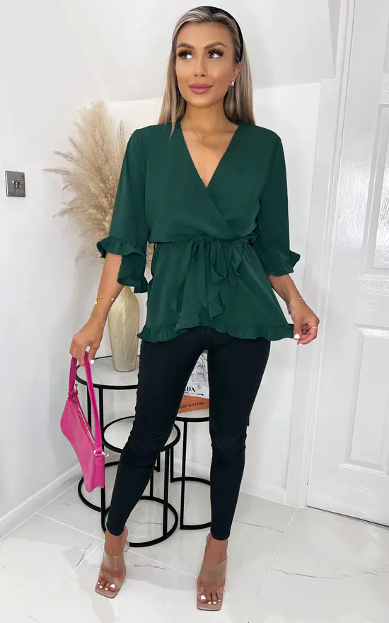 AX Paris Teal Frill Hem Wrap Top - Image 2