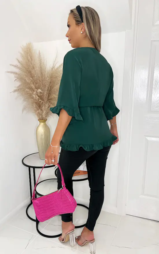 AX Paris Teal Frill Hem Wrap Top - Image 3