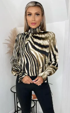 AX Paris Brown Printed Long Sleeve Top