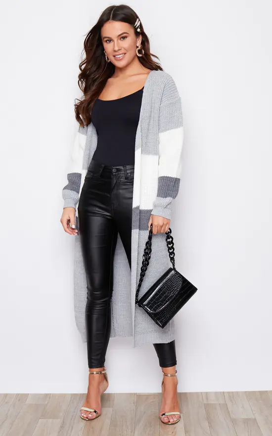 Cara Panelled Longline Cardigan Grey - Image 2