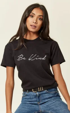 Black Loungewear Tshirt With Be Kind Slogan