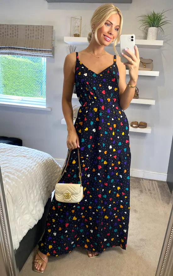 Yumi Heart Spot Maxi Summer Dress In Black - Image 2