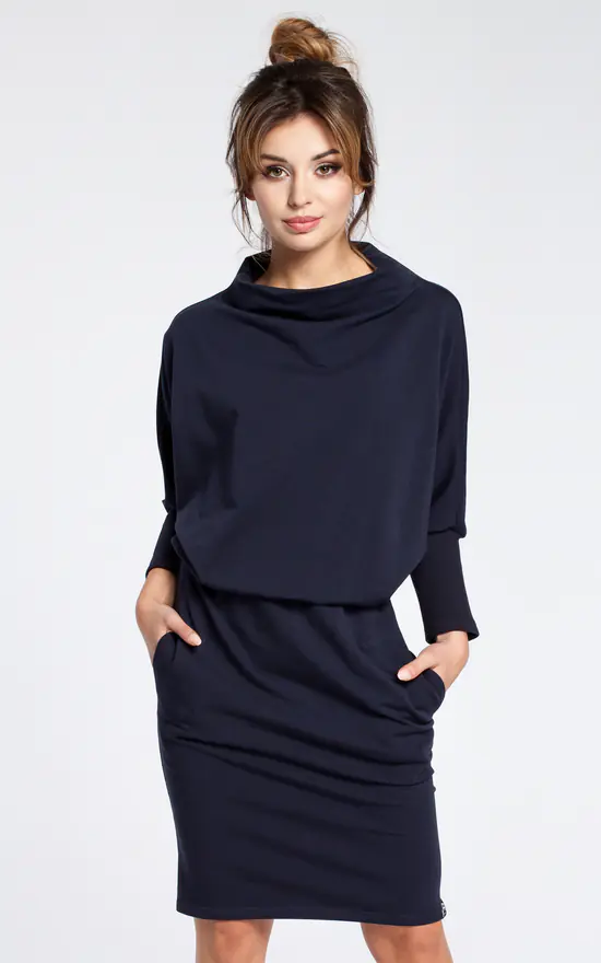 Navy Blue Dress With A Knee Length Pencil Skirt