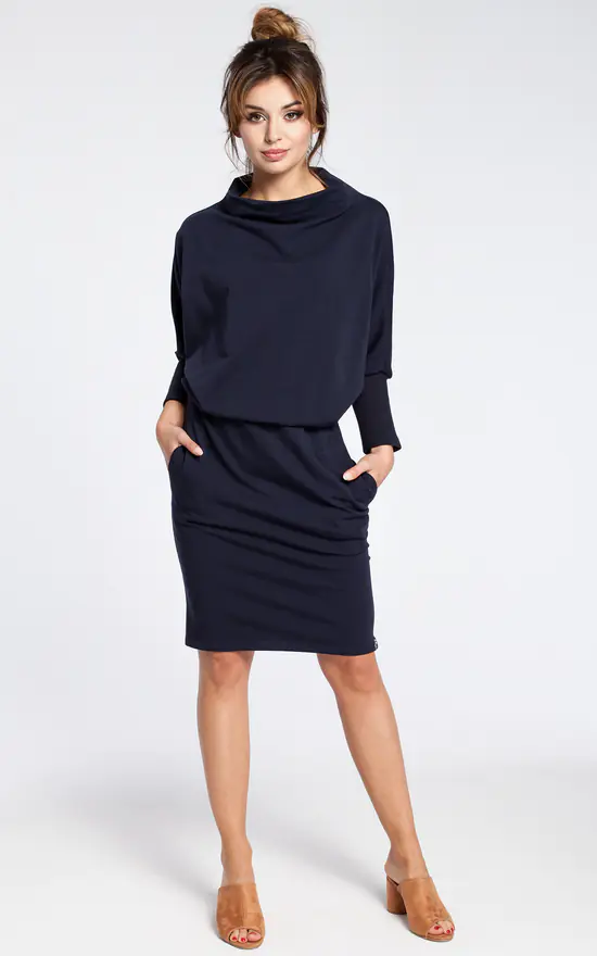 Navy Blue Dress With A Knee Length Pencil Skirt - Image 3
