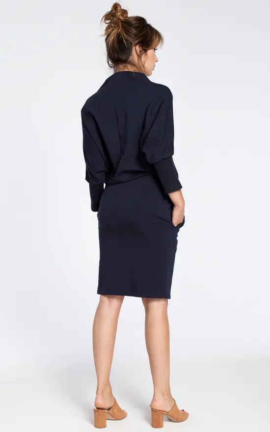 Navy Blue Dress With A Knee Length Pencil Skirt - Image 4