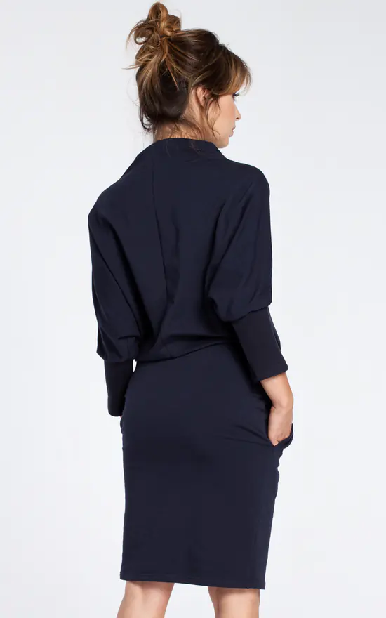 Navy Blue Dress With A Knee Length Pencil Skirt - Image 2
