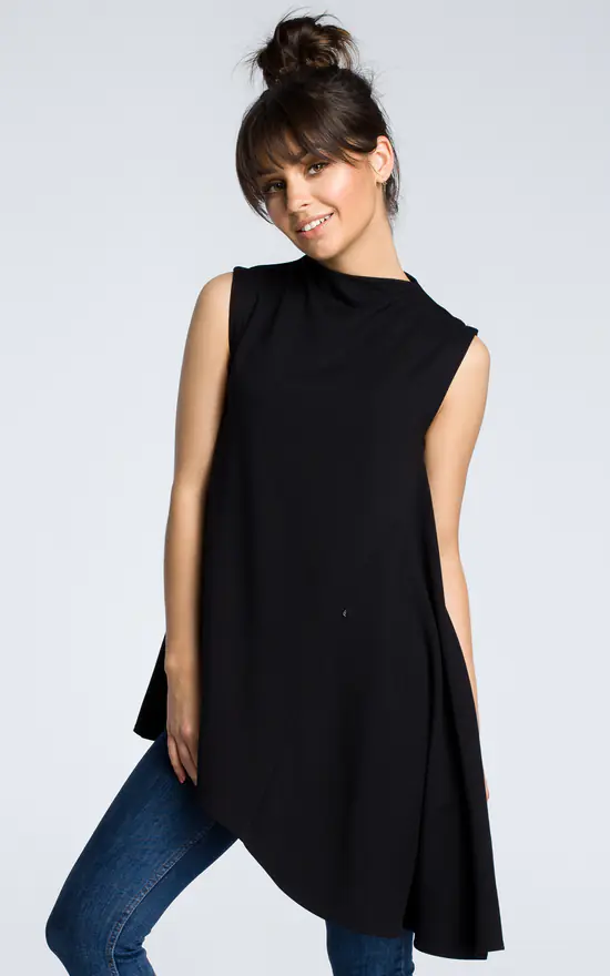Black Oversized Sleeveless Top With Asymmetric Hem