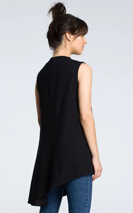 Black Oversized Sleeveless Top With Asymmetric Hem - Image 2