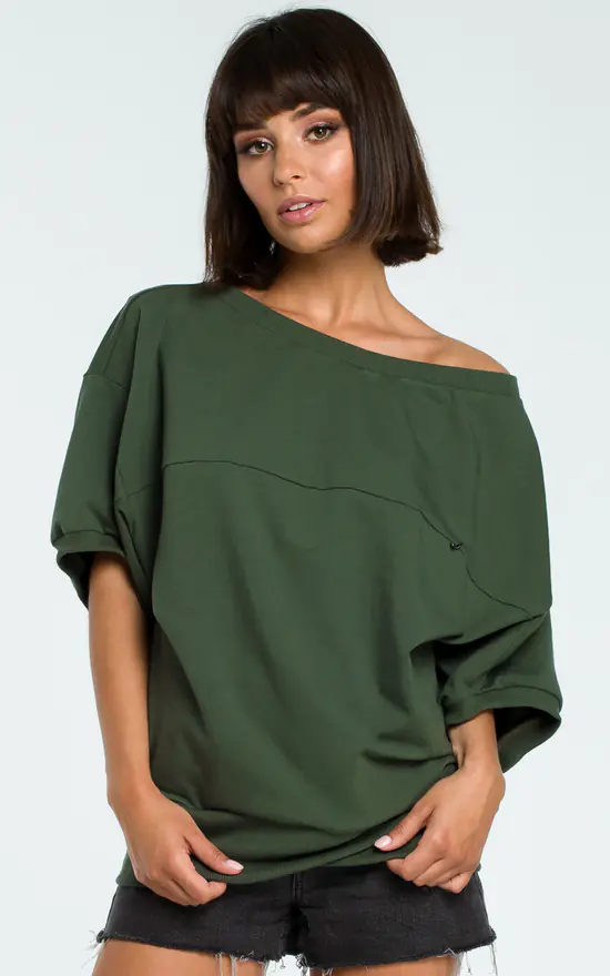 Green Oversized Cold Shoulder Blouse - Image 2