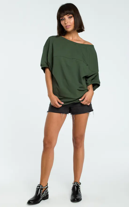 Green Oversized Cold Shoulder Blouse