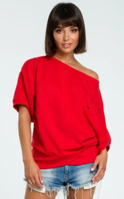 Red Oversized Cold Shoulder Blouse
