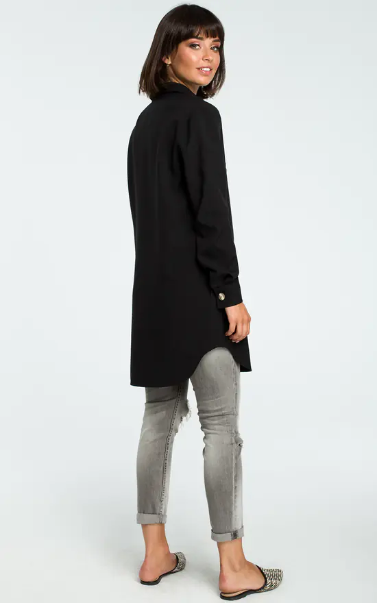 Black Loose Shirt Tunic With Buttons - Image 2