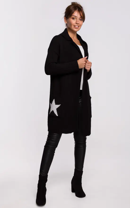 Hooded Star Longline Cardigan Black Silver - Image 3