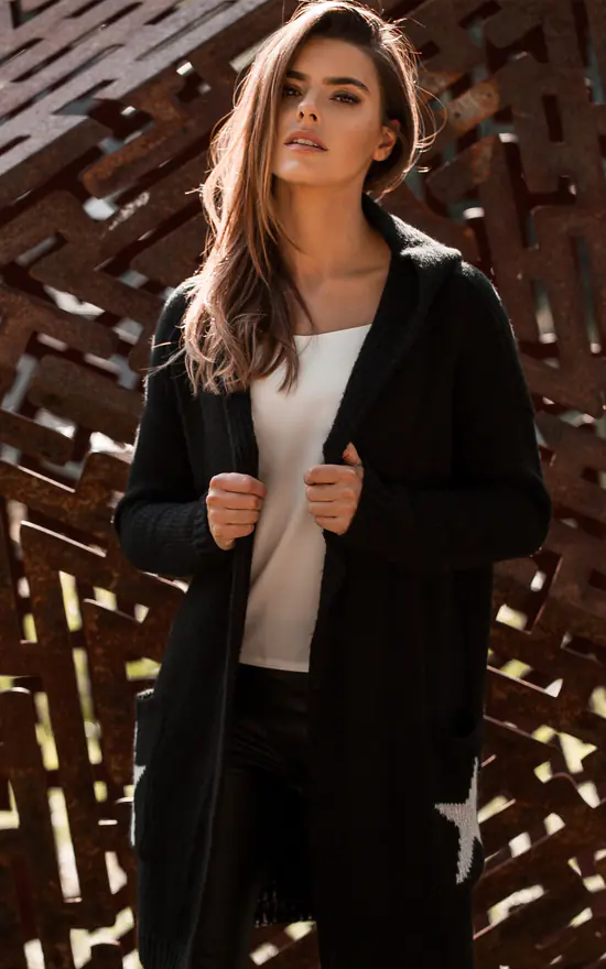 Hooded Star Longline Cardigan Black Silver