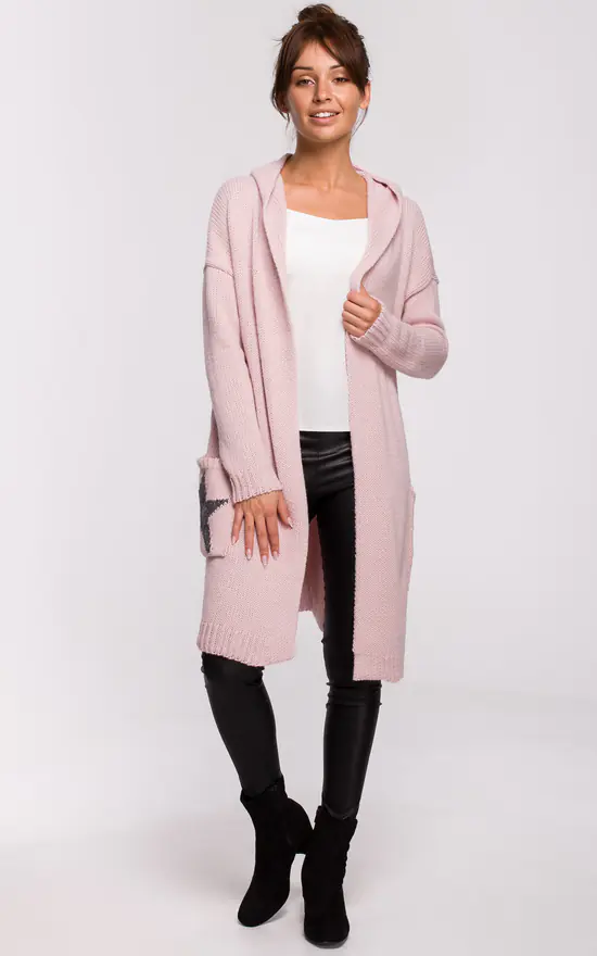 Hooded Star Longline Cardigan Pink - Image 3
