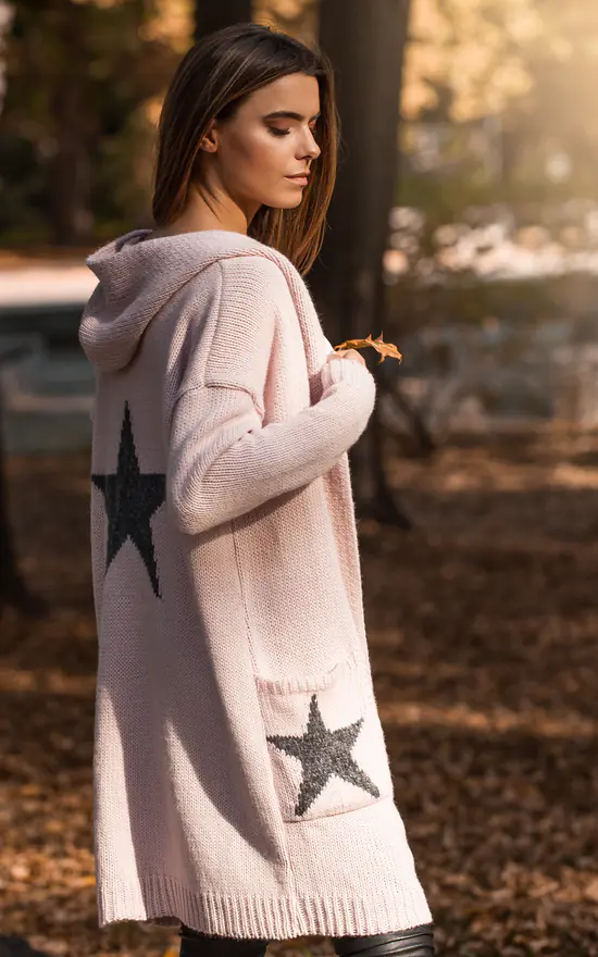 Hooded Star Longline Cardigan Pink - Image 2