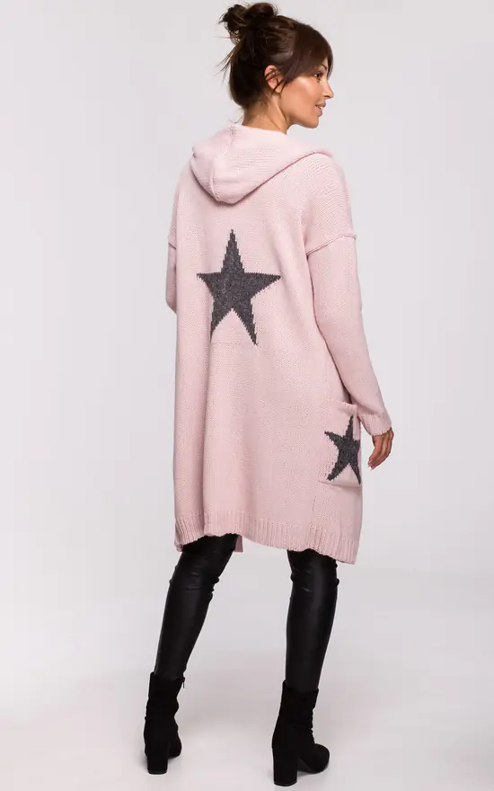 Hooded Star Longline Cardigan Pink - Image 4