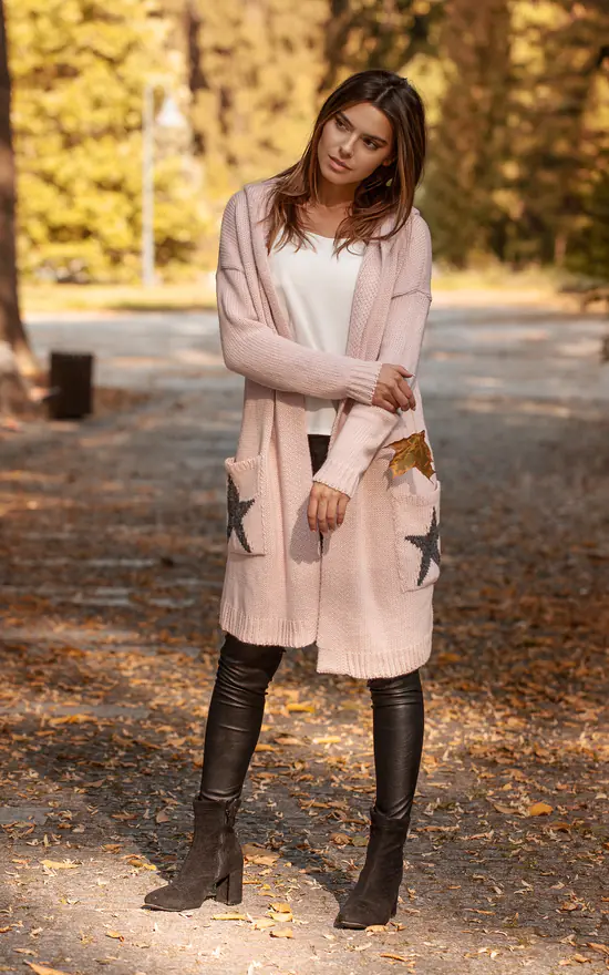 Hooded Star Longline Cardigan Pink