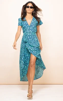 Cayenne Dress In Turquoise Leopard