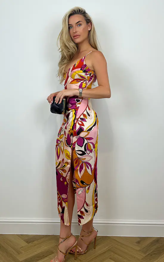 Vesper Harper Orange Retro Print Strappy Midaxi Dress - Image 2
