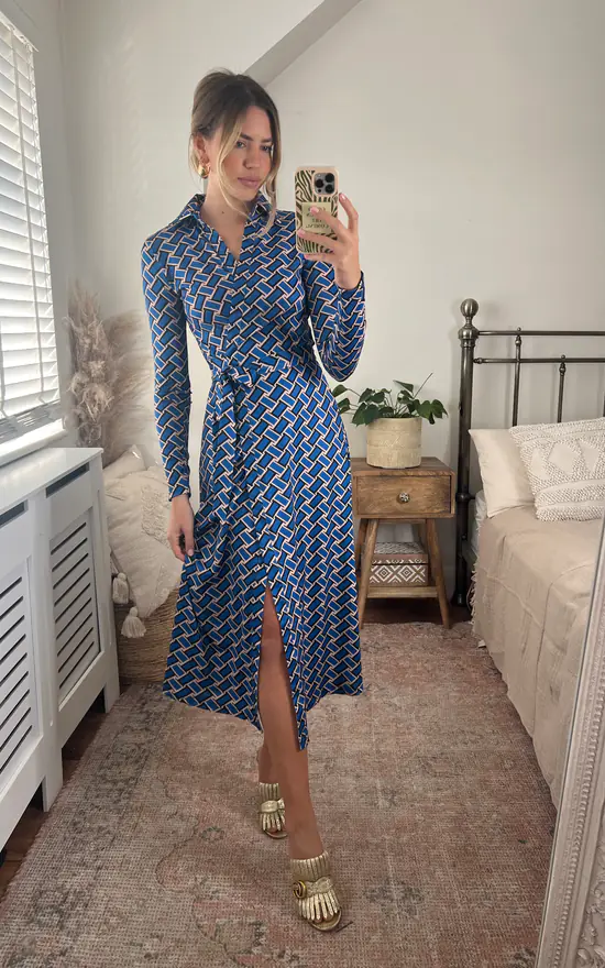Midi Wrap Dress In Blue Print