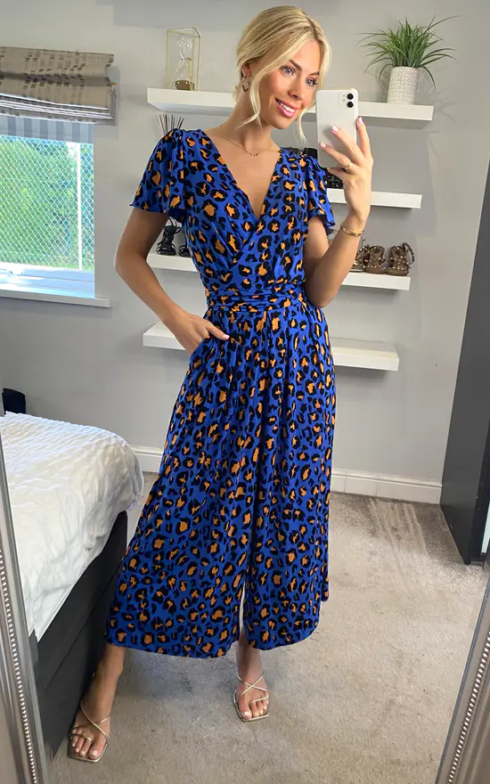 Jolie Moi Devorah Culotte Jumpsuit, Blue Animal - Image 2