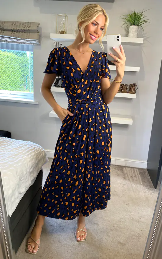 Jolie Moi Devorah Culotte Jumpsuit, Navy Animal