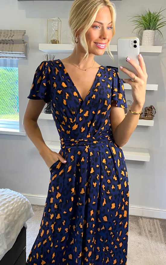 Jolie Moi Devorah Culotte Jumpsuit, Navy Animal - Image 2