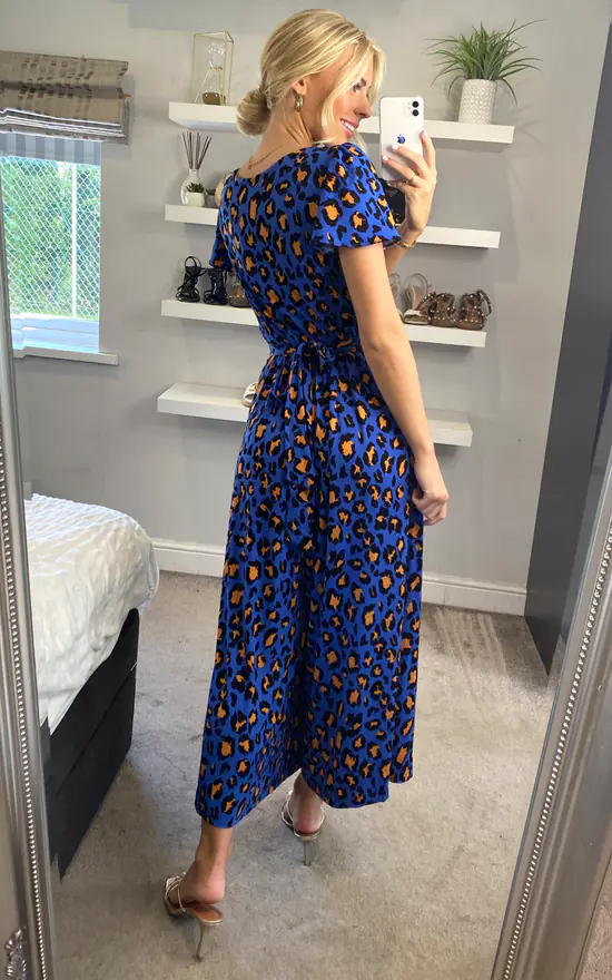 Jolie Moi Devorah Culotte Jumpsuit, Blue Animal - Image 4