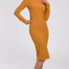 Fitted Turtleneck Knitted Dress In Yellow