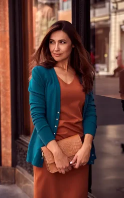 Ocean Blue Fitted Cardigan With Snap Fastenings