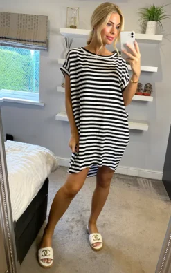 Pure Cotton Oversized Top In Bretton Stripe In Black