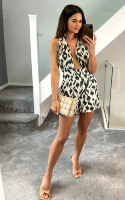 Traffic People Miami Playsuit In Green Animal Print